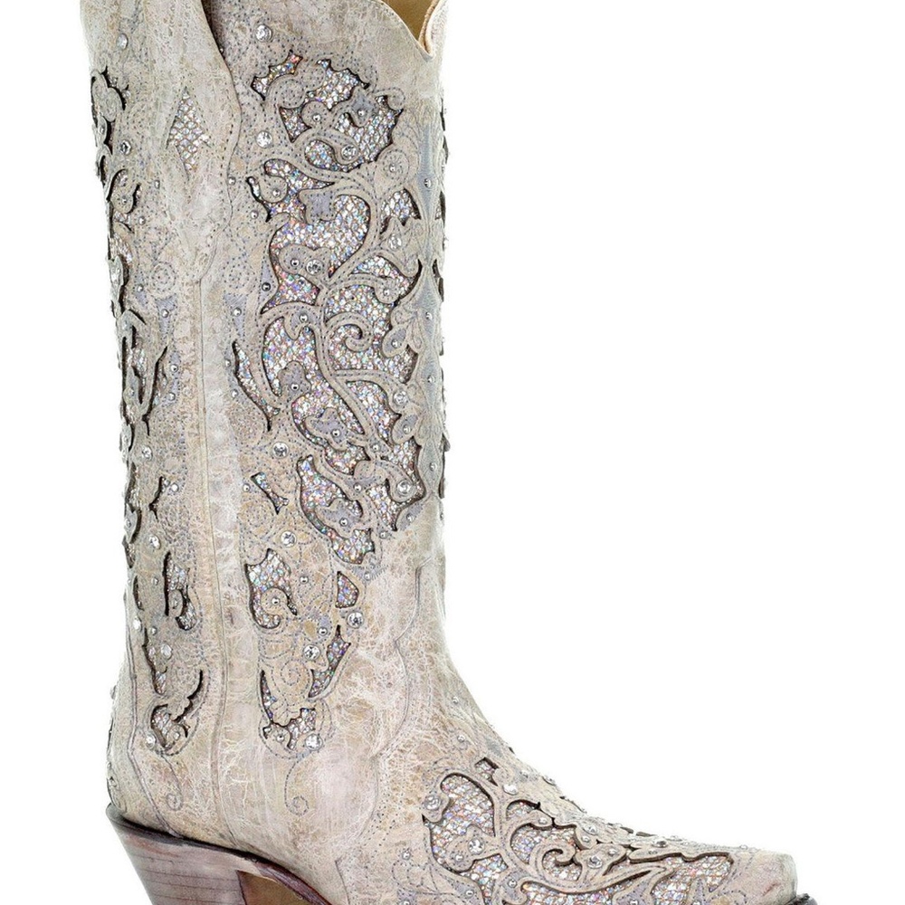 Corral White Glitter Inlay Boots